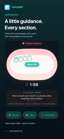 Two Mint App Store screenshot showing guided mouth-section brushing